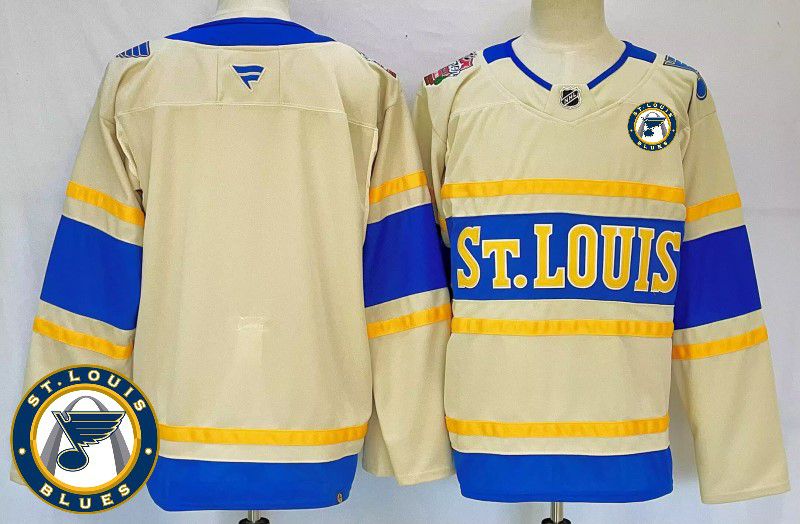 Men St.Louis Blues Blank Cream Fanatics 2025 NHL Jersey style 4->st.louis blues->NHL Jersey